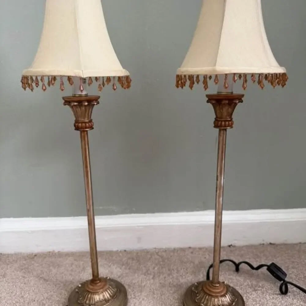 Beautiful Set of Antique Gold Buffet Lamps.